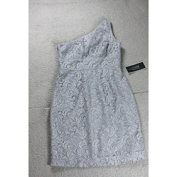 New J.crew Dress Womens 8 Gray Alexa Dress in Leavers Lace One Shoulder A9024 - Picture 1 of 10